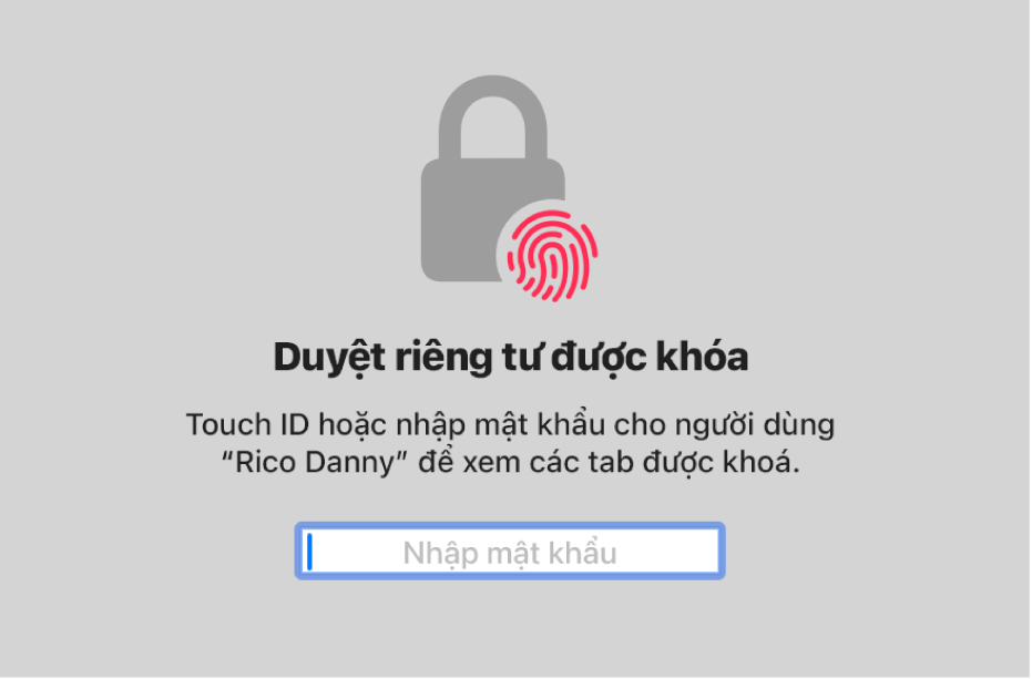 Một màn hình Duyệt riêng tư đang hiển thị chế độ này đang khóa.