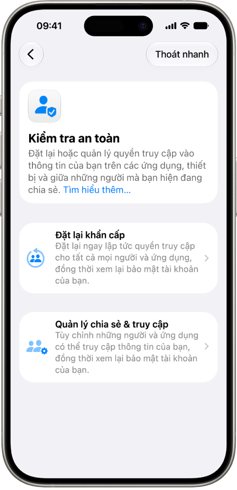 Một iPhone đang hiển thị màn hình Kiểm tra an toàn.