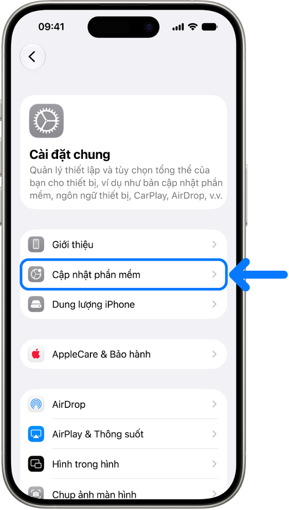 Màn hình iPhone đang cho biết rằng có sẵn một bản cập nhật phần mềm.