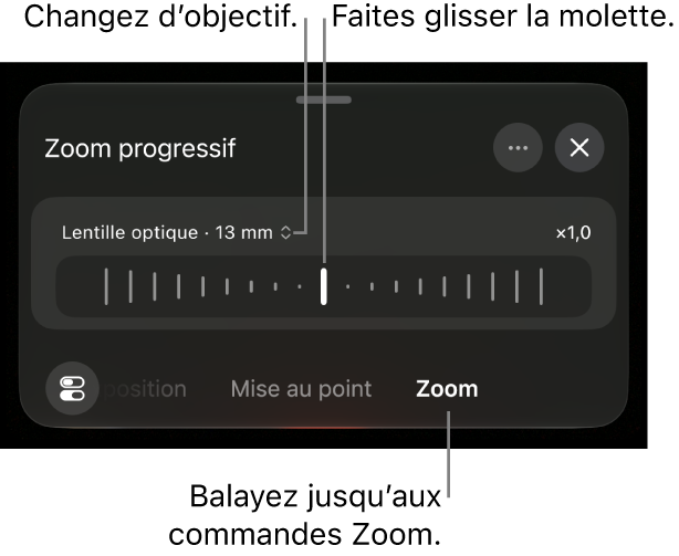 Commande Zoom progressif.