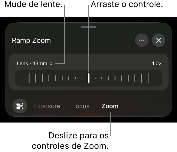 Os controles do Zoom Progressivo.