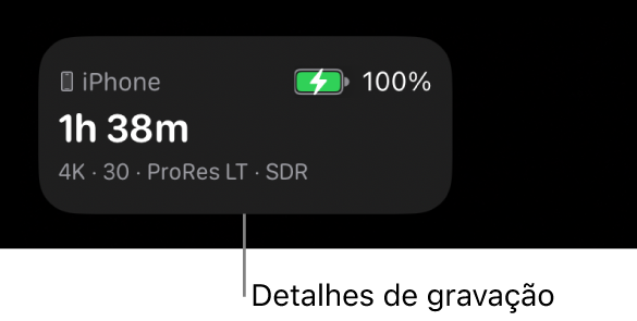 Os detalhes da gravação na parte superior do ecrã.