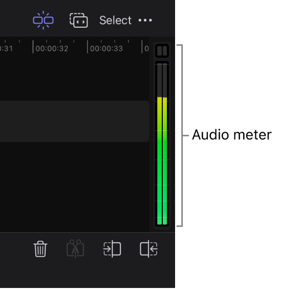 Rechts in der Timeline wird die Audiomessung angezeigt.