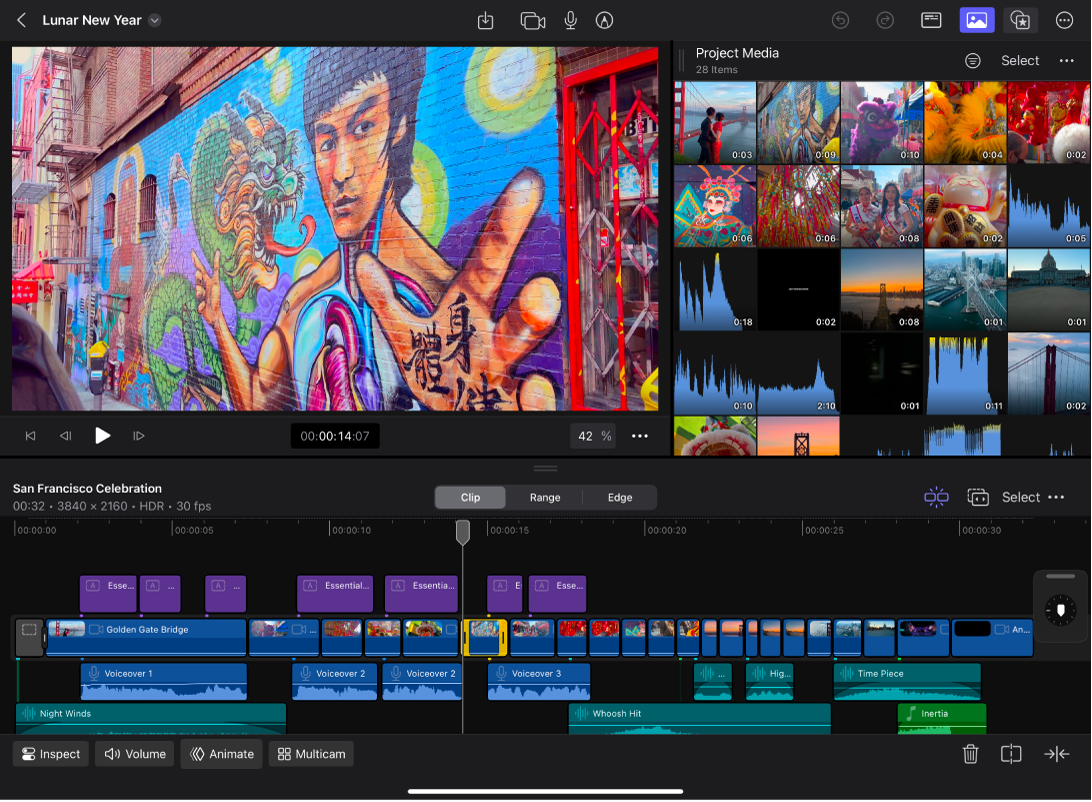 The Final Cut Pro Edit screen in landscape orientation.