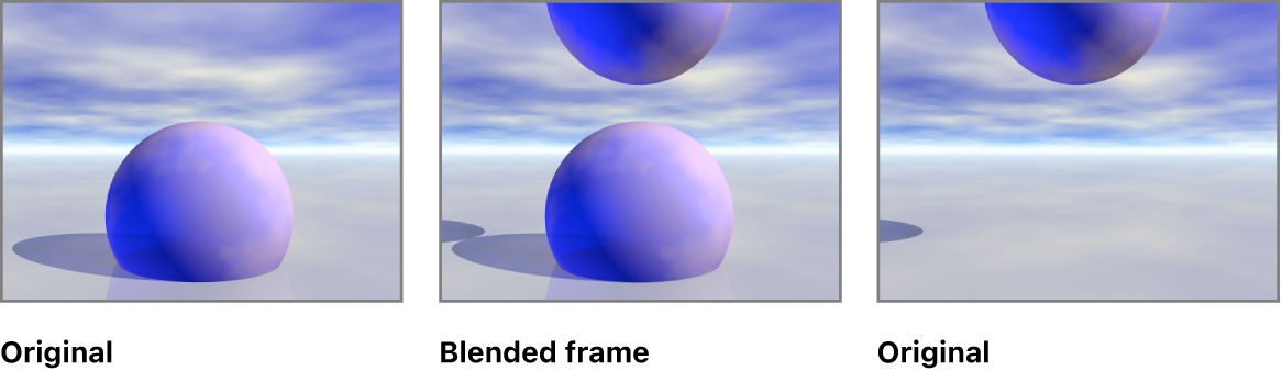 An illustration showing a frame blended from two original frames.