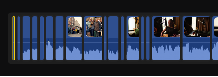 The timeline showing the original clip split into separate clips.