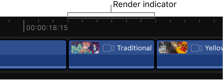 El indicador de renderizado sobre un clip de la línea de tiempo.