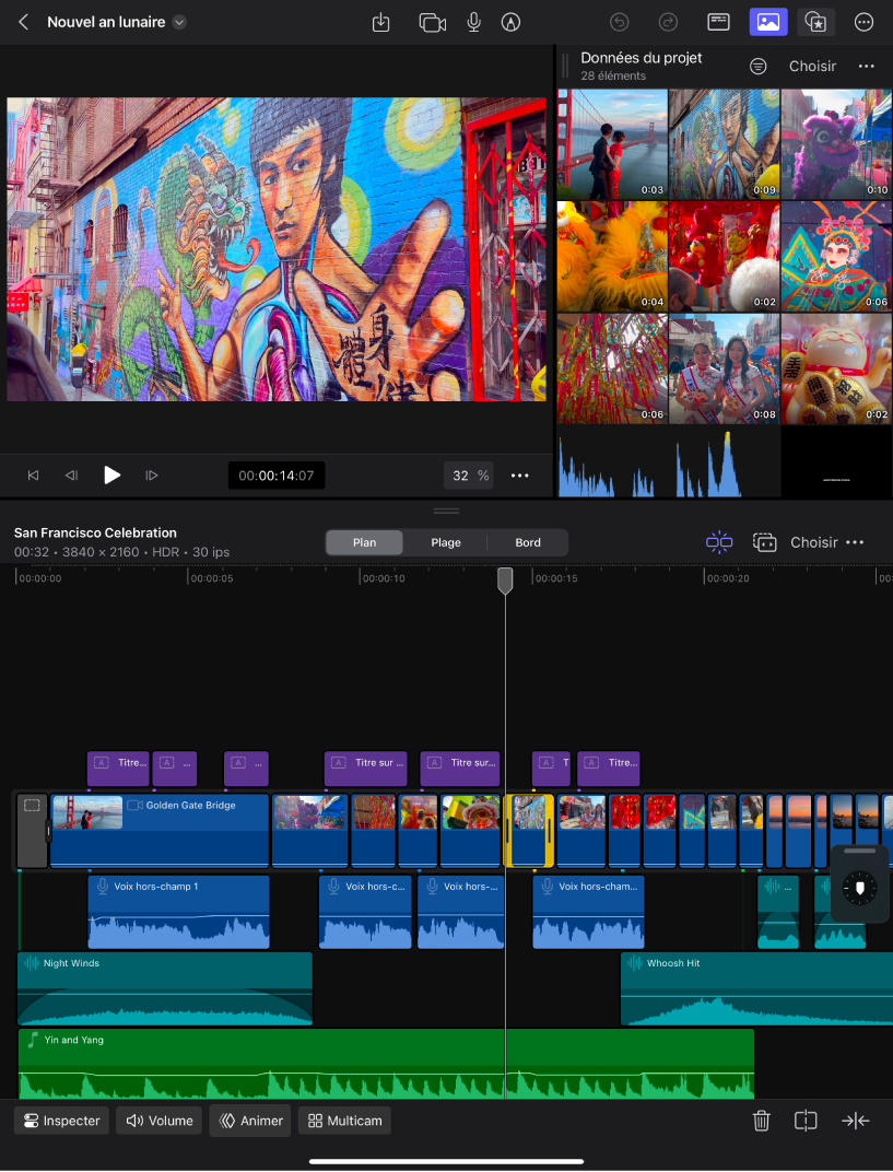 L’écran Édition de Final Cut Pro en orientation portrait.