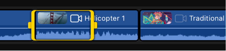 Un clip con un intervallo selezionato nella timeline.