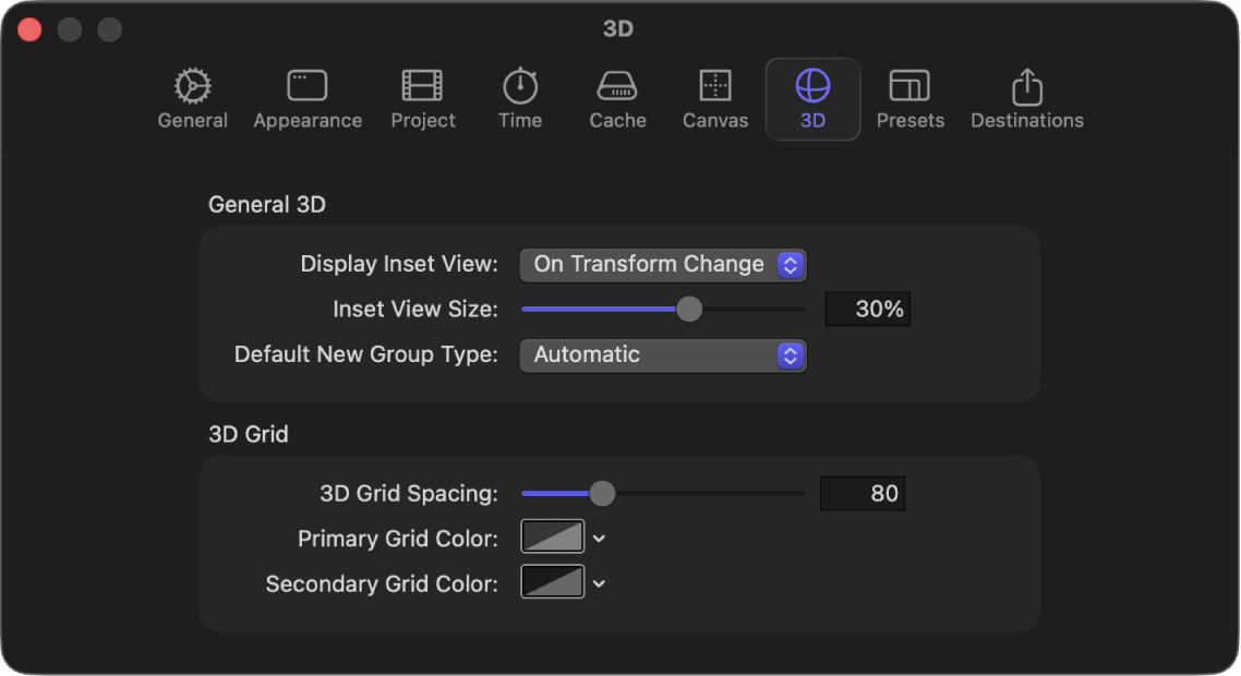 Motion Settings window showing 3D pane