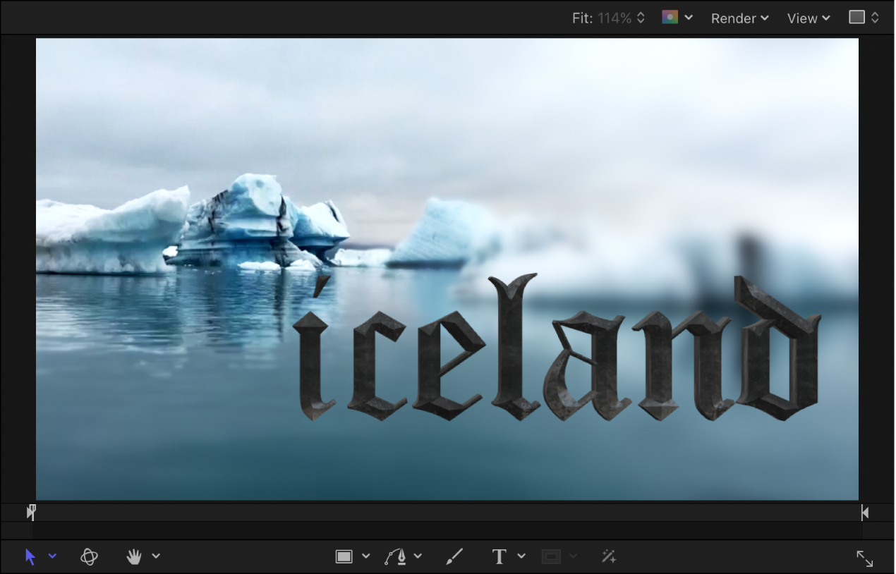Canvas showing 3D text with style applied.