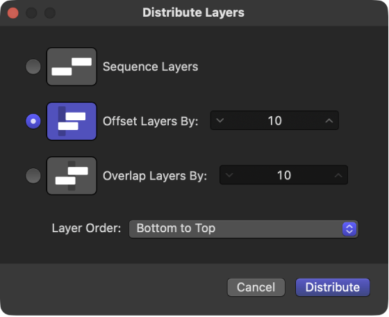 The Distribute Layers window in Motion