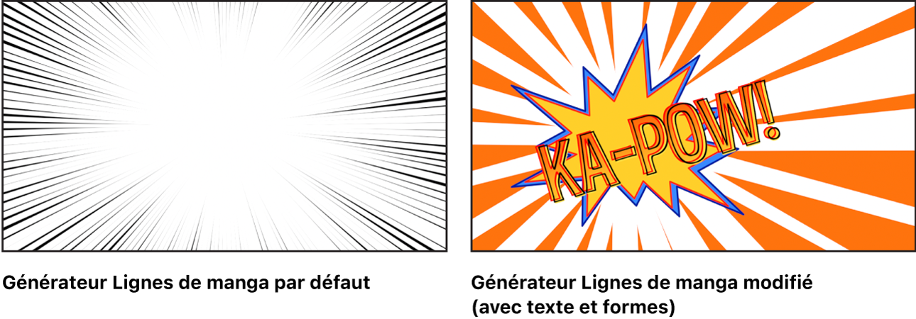 Canevas affichant le générateur Lignes de manga avec un grand choix de réglages