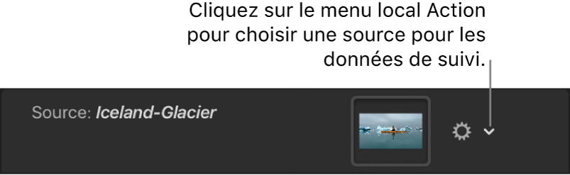 Inspecteur de comportements affichant le menu local Action