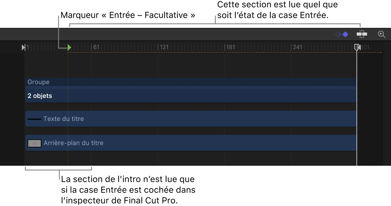 Marqueur Entrée – Facultative dans la timeline