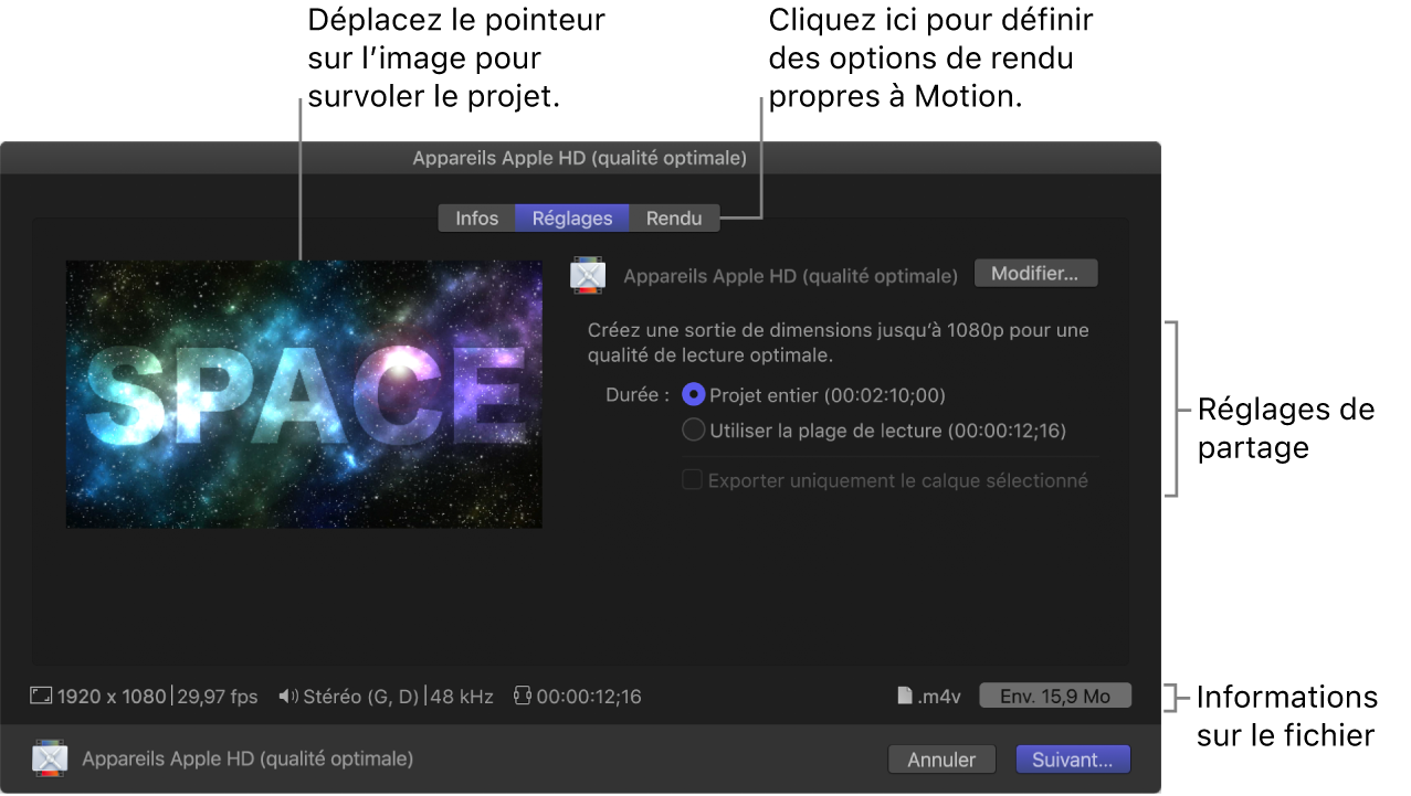 Sous-fenêtre Réglages de la fenêtre Réglages de Compressor
