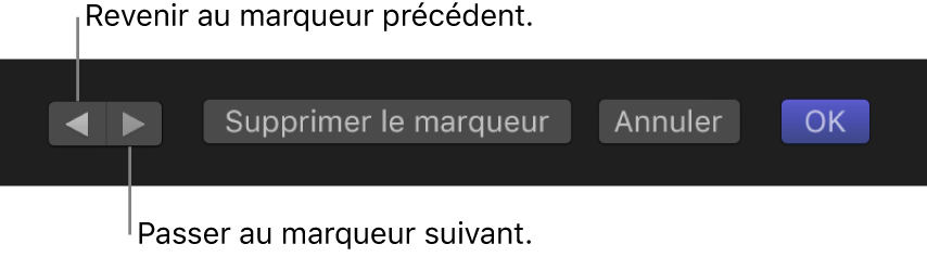 Boutons de marqueur précédent et suivant dans la zone de dialogue Modifier le marqueur