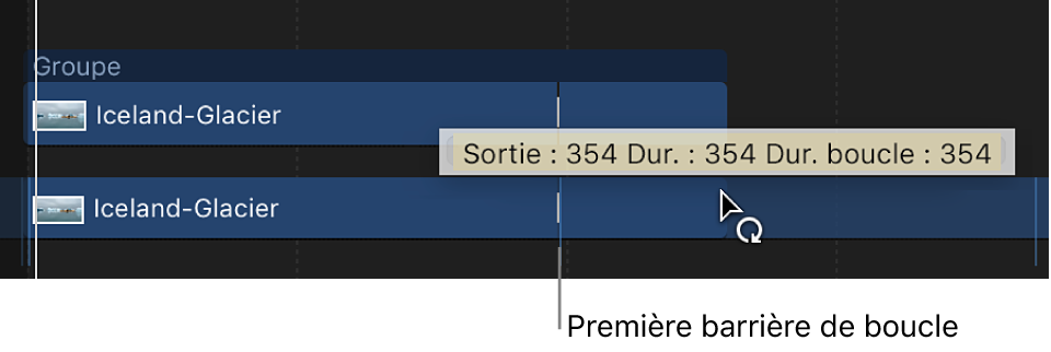 Pointeur de boucle et bulle d’aide dans la timeline