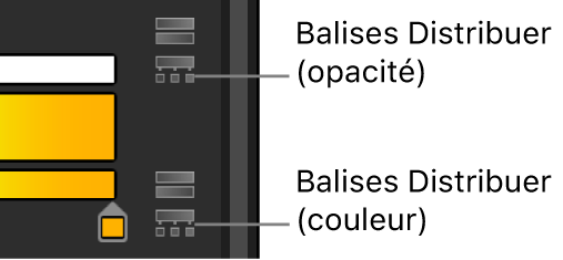 Éditeur de dégradé affichant les icônes Distribuer les balises pour l’opacité et la couleur