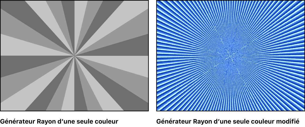 Canevas affichant le générateur « Rayon de couleur unique » avec un grand choix de réglages