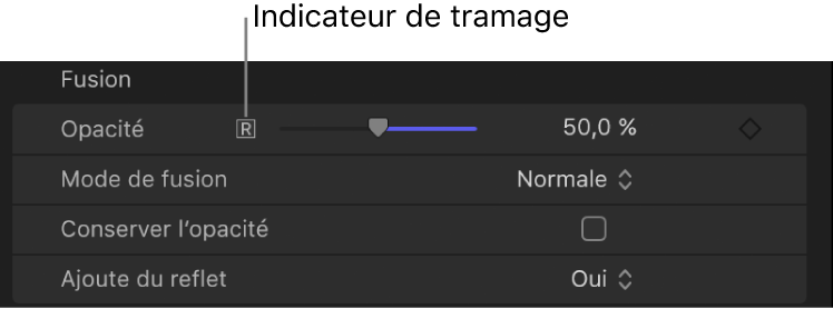 Indicateur de tramage dans l’inspecteur des propriétés