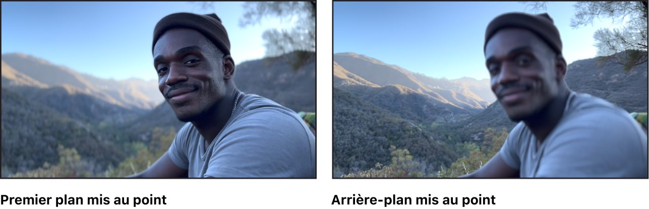 Images tirées de vidéo en mode Cinématique montrant un changement de mise au point