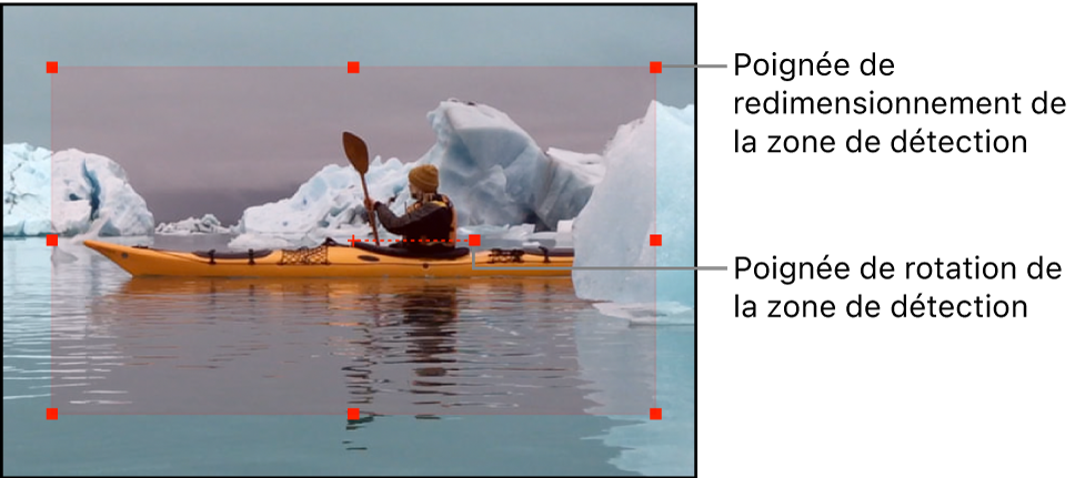 Canevas affichant les limites et les poignées de la zone de détection