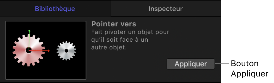 Bouton Appliquer dans la zone d’aperçu de la bibliothèque