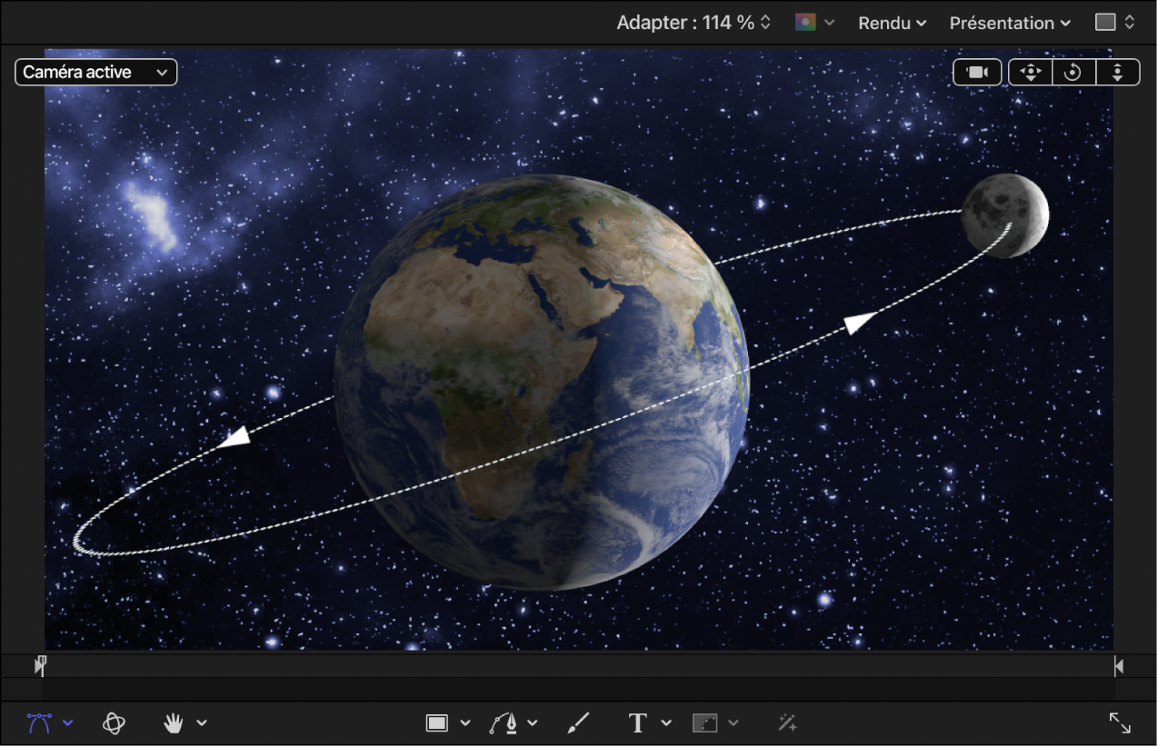 Objets 3D représentant la Terre et la Lune dans le canevas