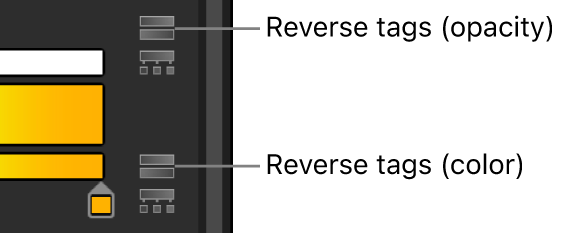グラデーションエディタ。不透明度および色のタグ反転アイコンが表示されています