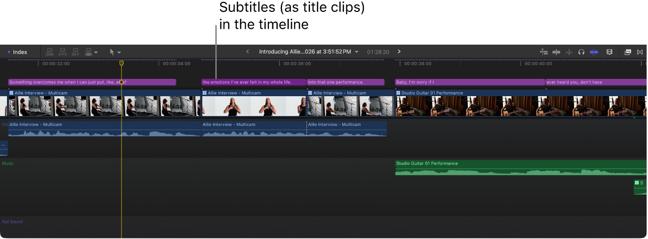 Untertitelclips in der Timeline