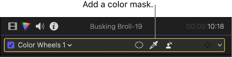 The top of the Color inspector, showing a color correction and the Add Color Mask button