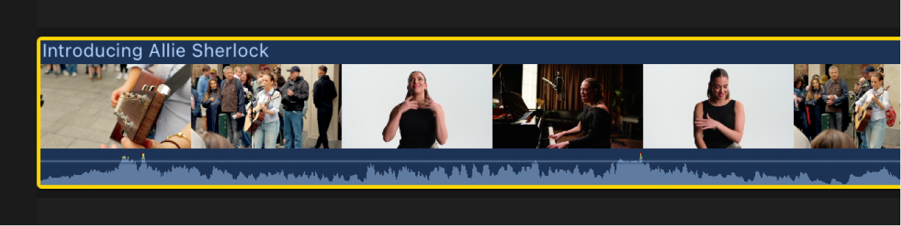 A selected clip in the timeline with multiple distinct scenes