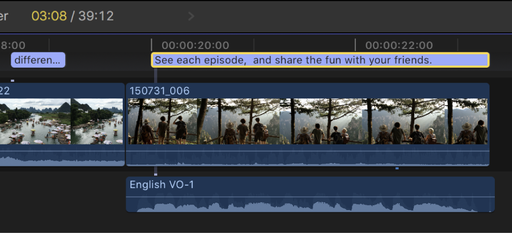 Un único subtítulo opcional unido en la línea de tiempo