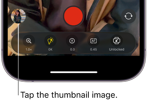 La imagen de una miniatura en la parte inferior de la pantalla de Final Cut Camera