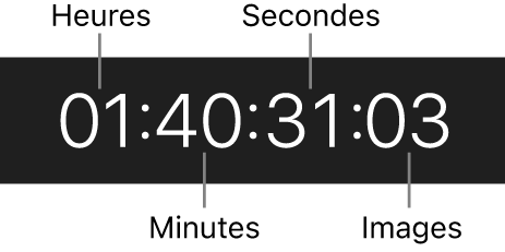 Champs de timecode pour les heures, les minutes, les secondes et les images