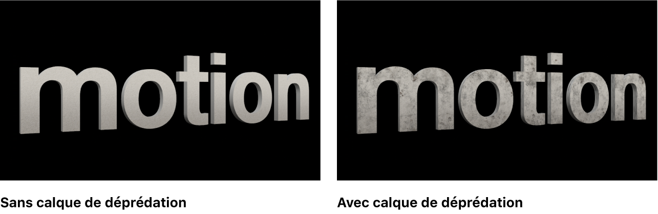 Titre 3D avec et sans calque de déprédation dans le visualiseur