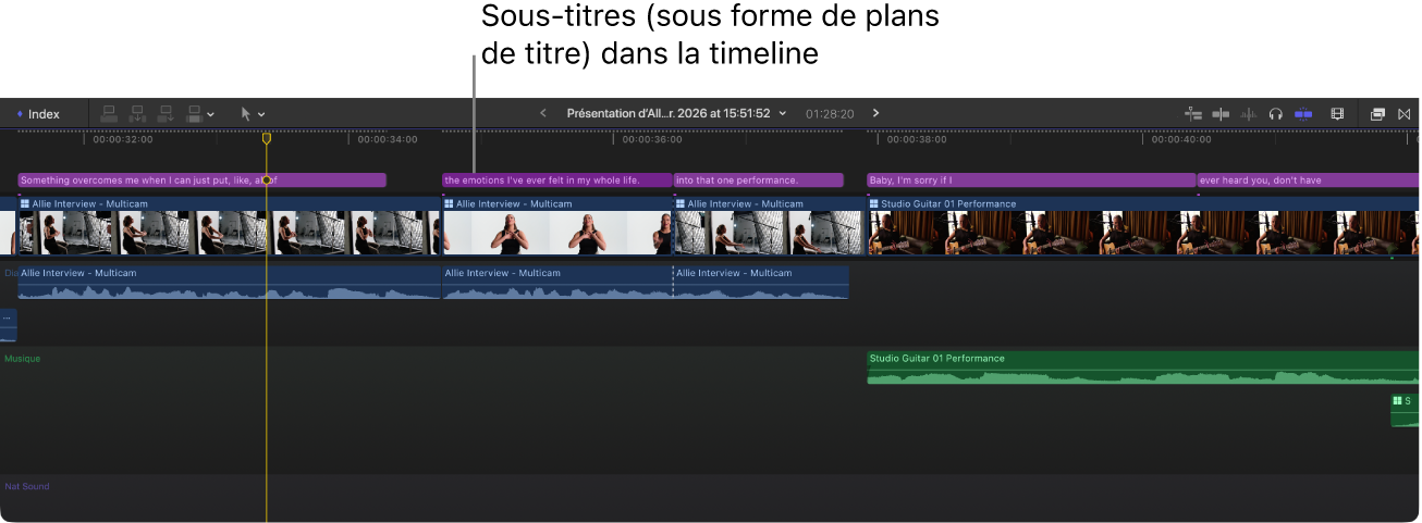 Plans de sous-titres dans la timeline