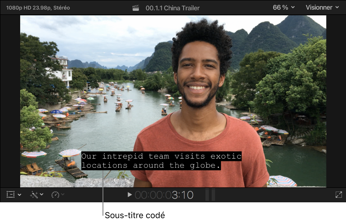 Sous-titrage codé dans la fenêtre de visualisation
