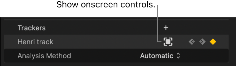 O botão Controles na tela na seção Rastreadores do inspetor Vídeo