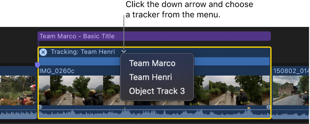 O menu local Rastreador no Editor de Rastreamento