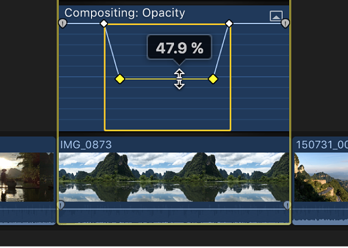 O controle horizontal de um efeito no editor de Animação de Vídeo sendo arrastado para ajustar o efeito.