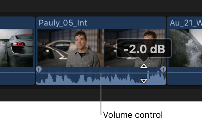 O nível de volume de um clipe sendo ajustado na linha do tempo
