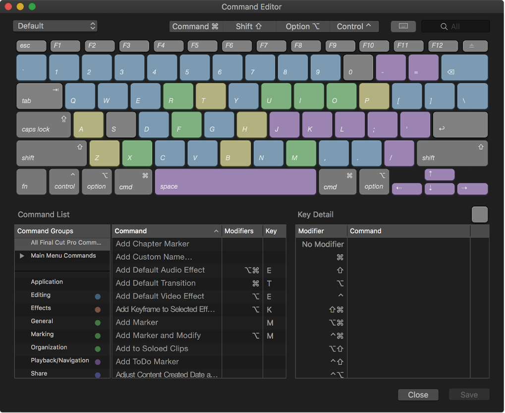 A janela do Editor de Comandos