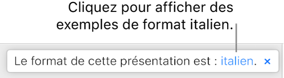Message indiquant « Le format de cette présentation est : italien ».