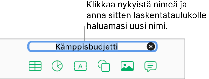 Laskentataulukon nykyinen nimi (tässä tapauksessa Tyhjä) on valittuna laskentataulukon yläreunassa.