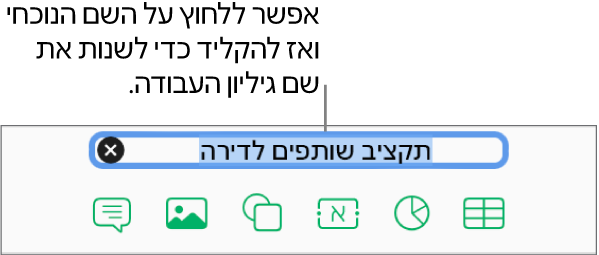 השם הנוכחי של גיליון העבודה, ״ריק״, נבחר בחלק העליון של גיליון העבודה.