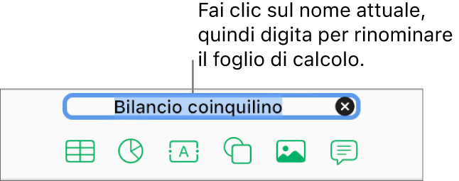 Il nome del foglio di calcolo selezionato nella parte superiore di un foglio di calcolo aperto.
