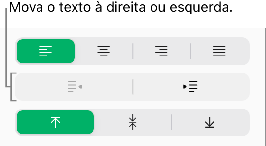 Os botões Recuar à esquerda e Recuar à direita na barra lateral Formatar.