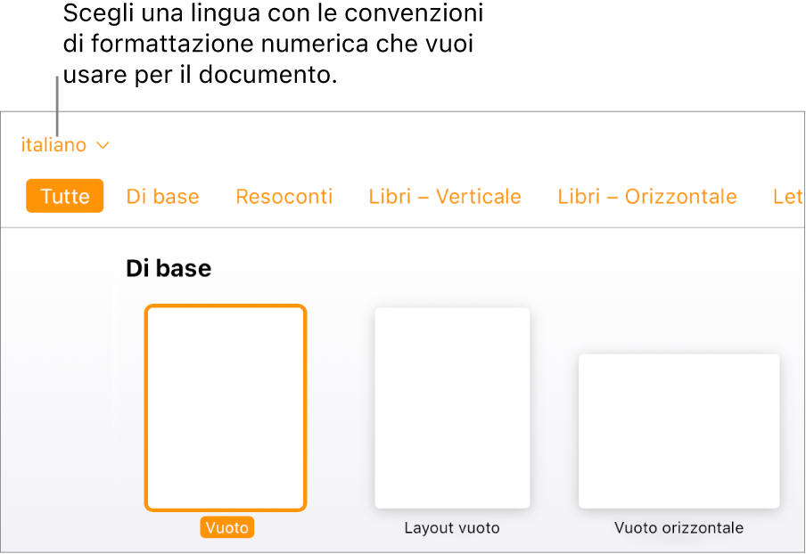 Nel menu a comparsa a destra del selettore dei modelli è selezionata l’opzione Inglese (Stati Uniti).